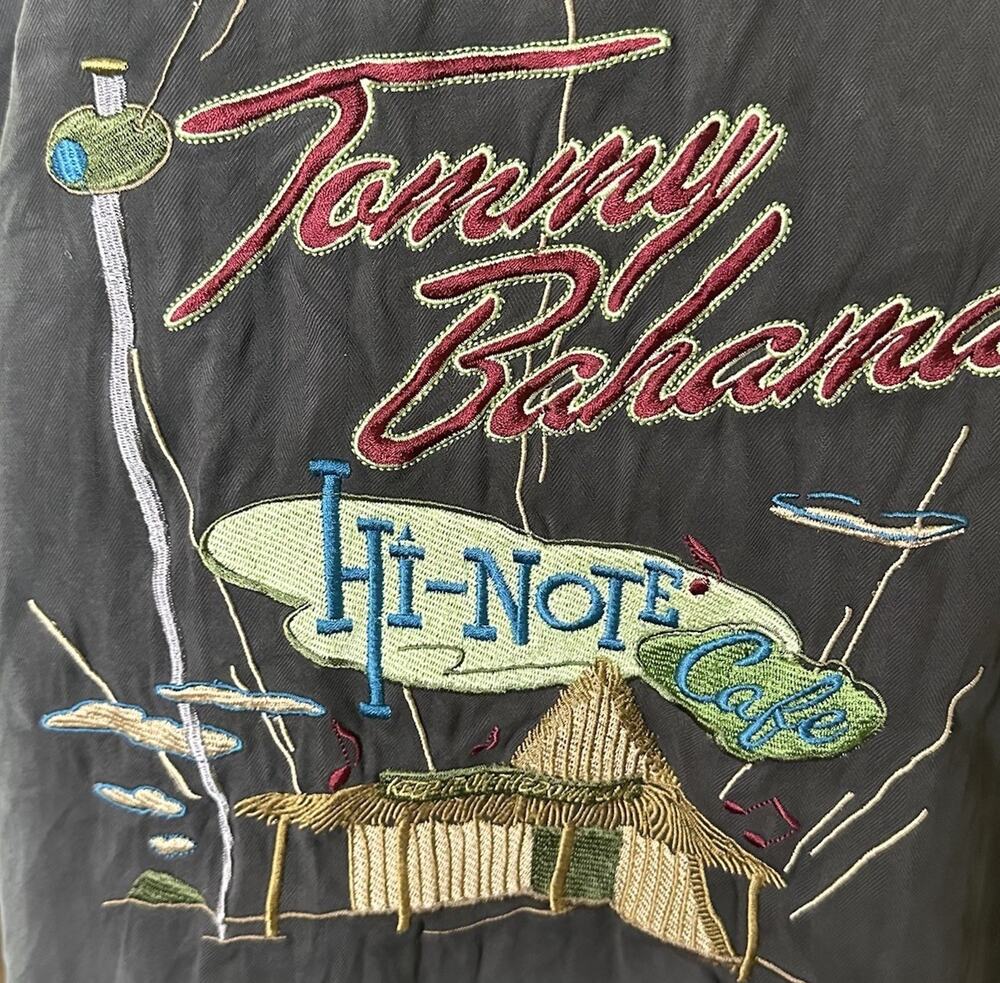 Tommy Bahama "Hi-Note"Relax XL Embroidered Silk Camp Shirt charcoal
